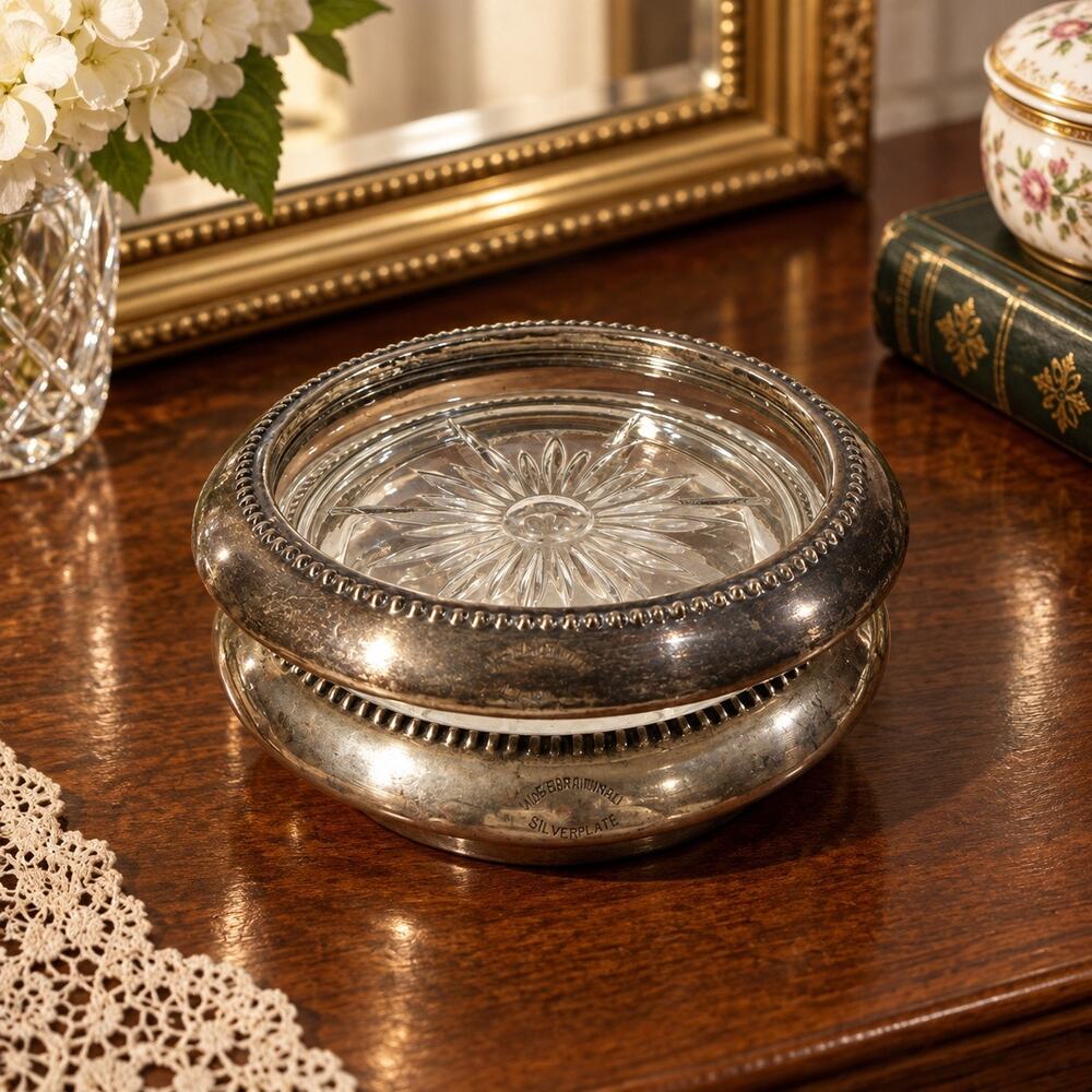 Vintage Wes Blackinton Silver and Crystal Starburst Stacking Coaster Set